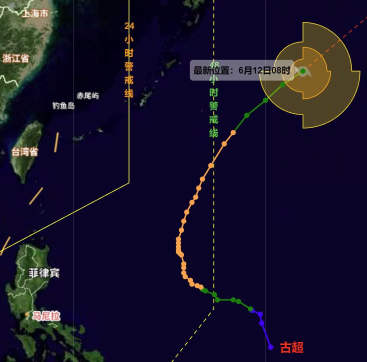 今年第3号台风古超路径继续向东北方向移动