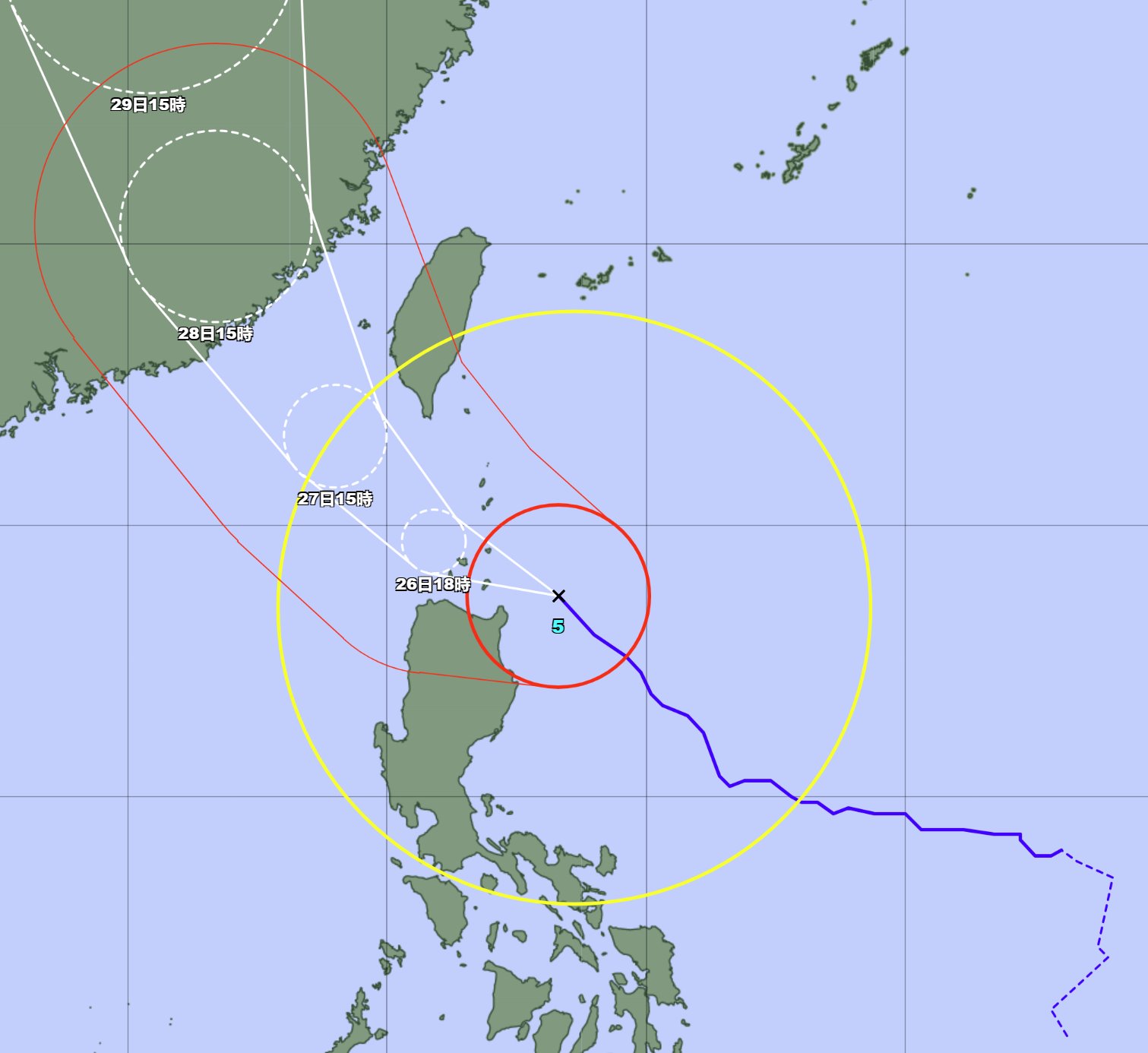 日本气象预报2023年第5号超强台风杜苏芮路径图